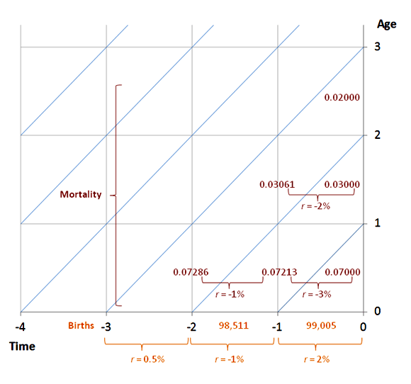 Age structure from past rates 